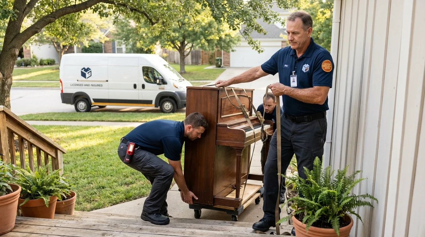 Licensed piano movers securing grand piano in Irwinton, GA